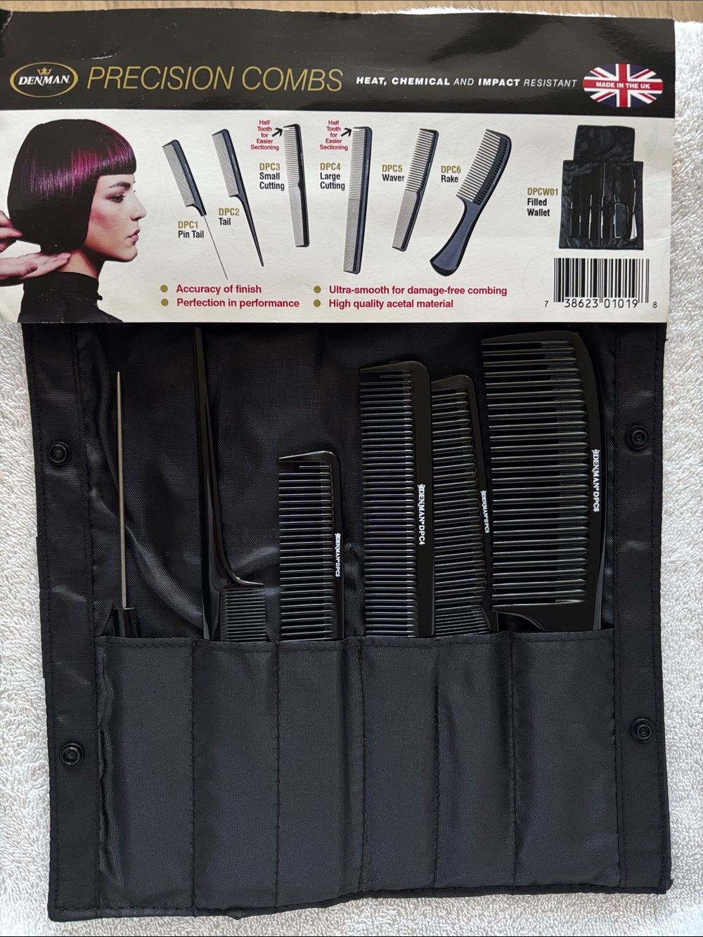 Denman Professional Precision Comb Set – Black Salon Combs in Pouch NWT